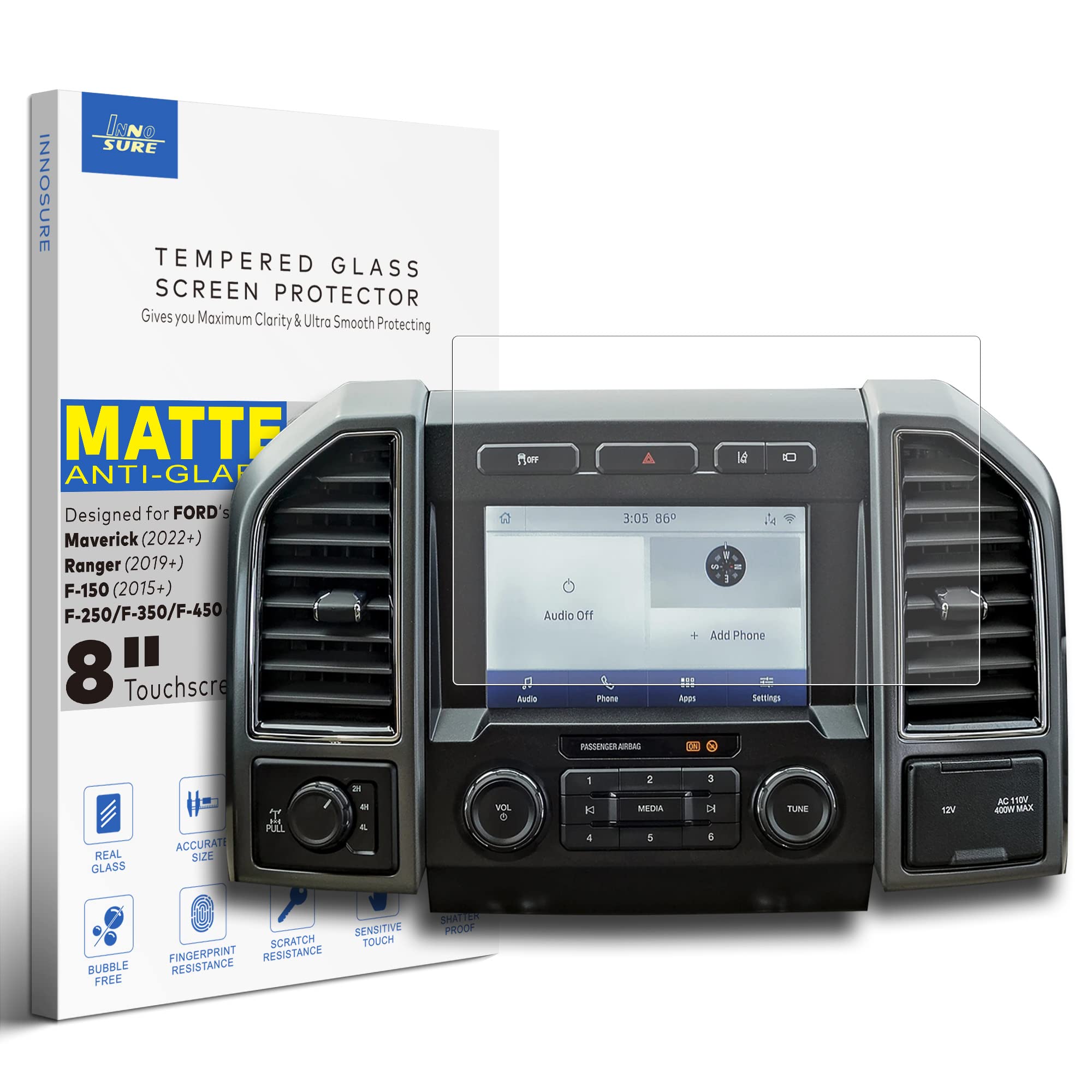 Innosure Premium Glass Screen Protector For Ford F 150, Super Duty, Mustang, Maverick, Ranger, Expedition Infotainment 8 Inch Touchscreen Anti Glare (Matte)